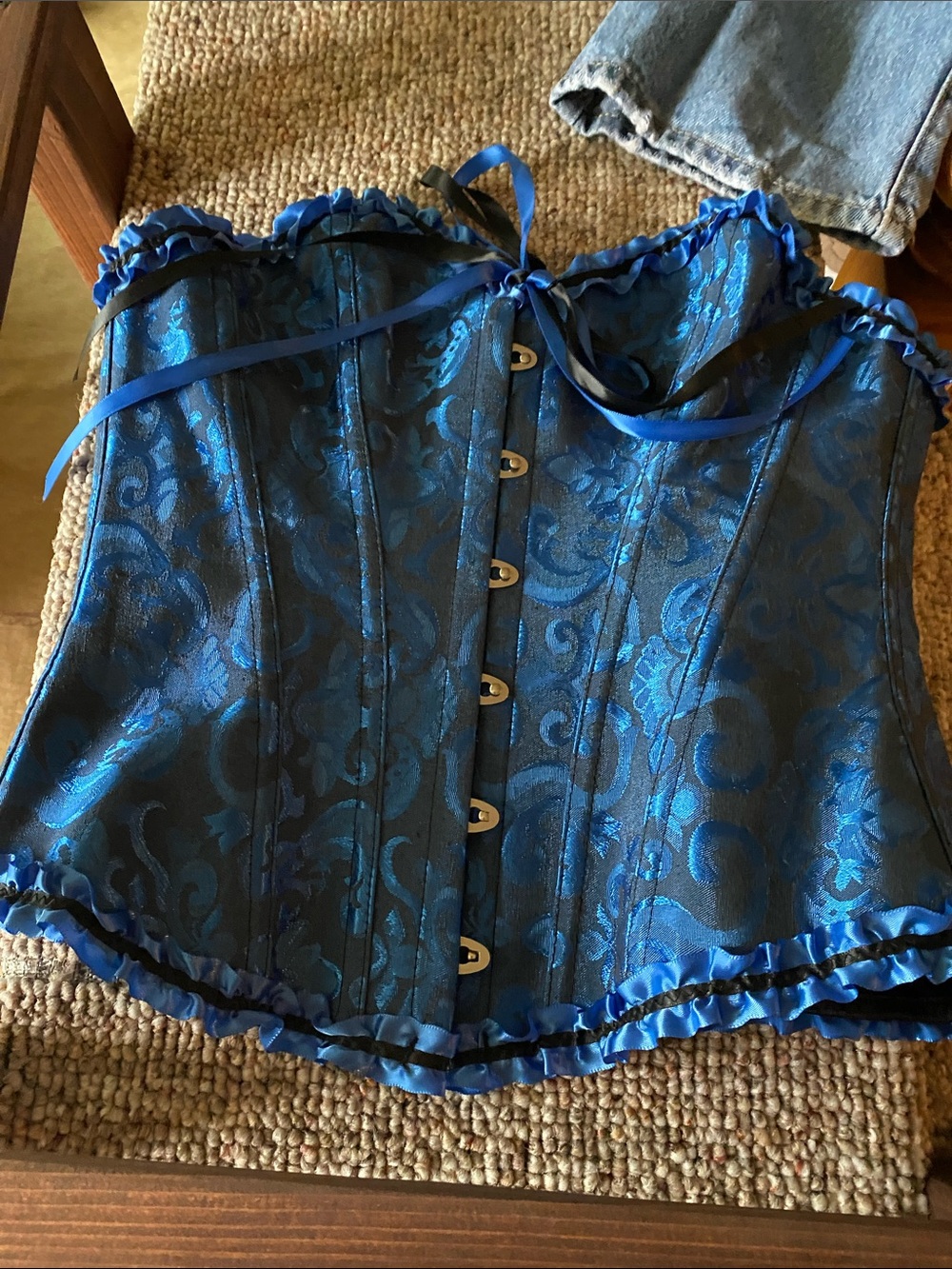 Frederick's of Hollywood Blue Satin Floral Corset